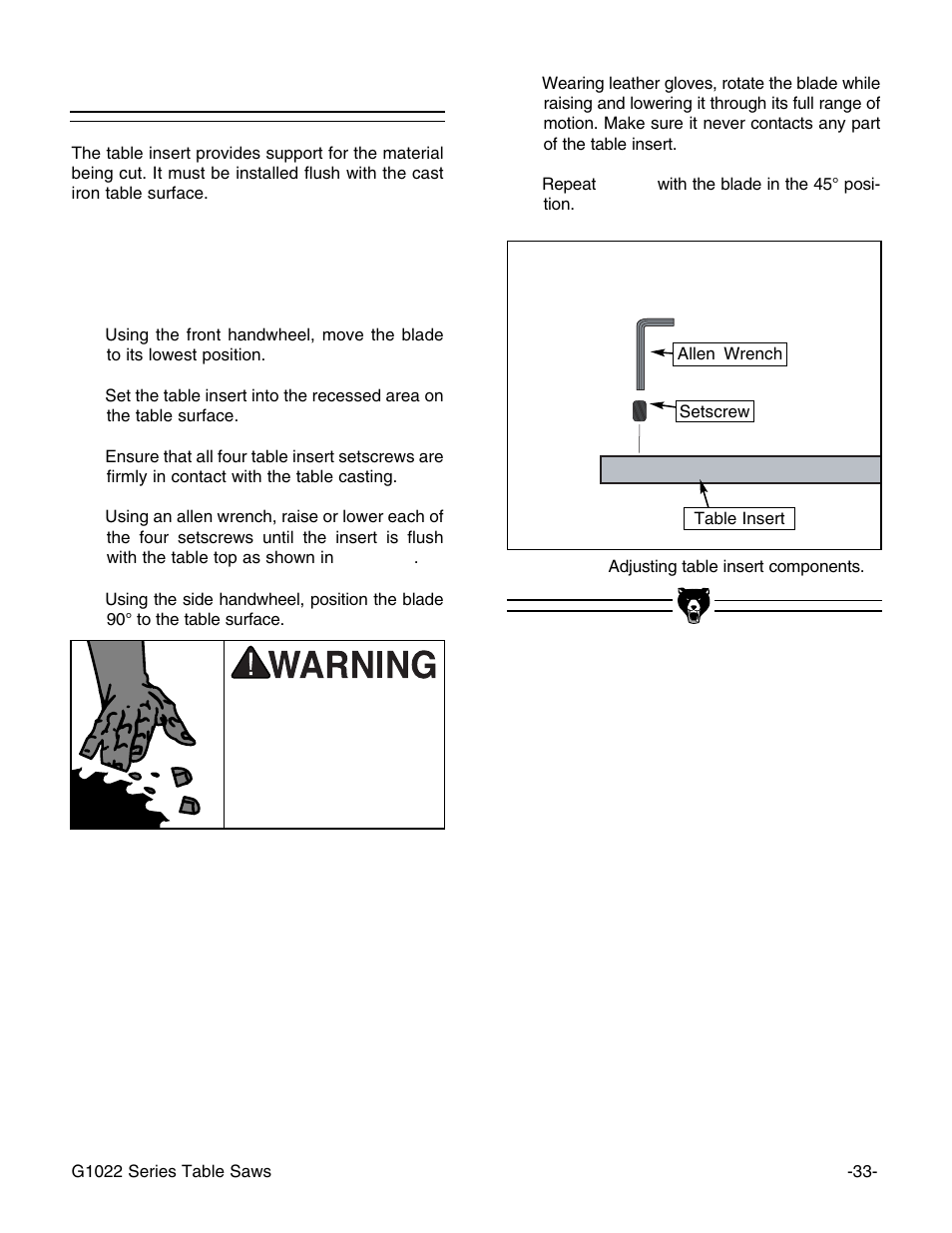 Table insert | Grizzly Model G1022proz User Manual | Page 35 / 84