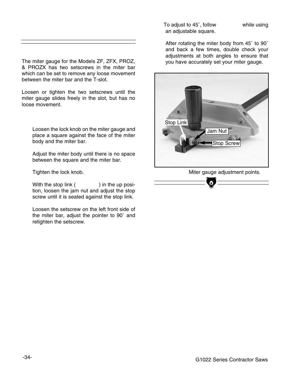 Miter gauge | Grizzly Model G1022proz User Manual | Page 36 / 84