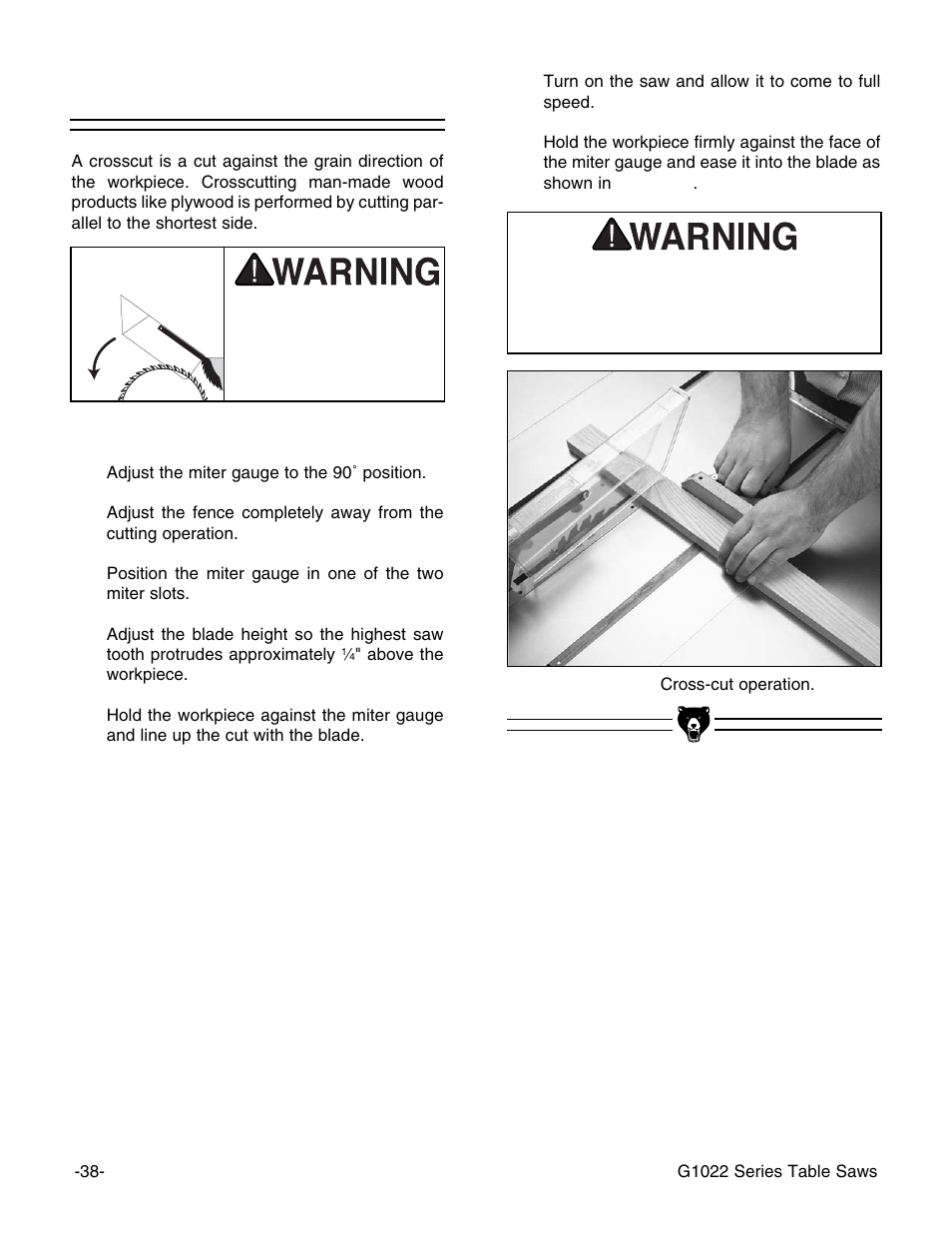 Crosscutting | Grizzly Model G1022proz User Manual | Page 40 / 84