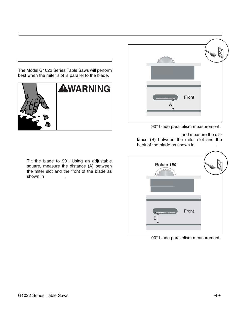 Blade parallelism | Grizzly Model G1022proz User Manual | Page 51 / 84