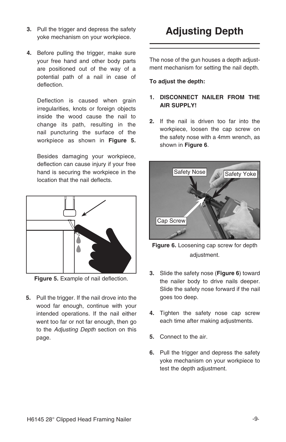 Adjusting depth | Grizzly 28 clipped head framing nailer h6145 User Manual | Page 11 / 20