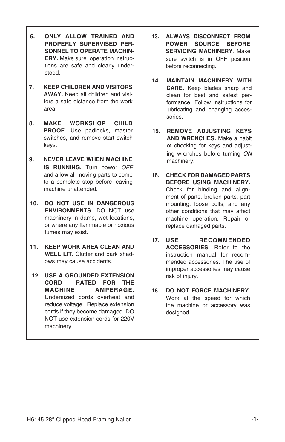 Grizzly 28 clipped head framing nailer h6145 User Manual | Page 3 / 20