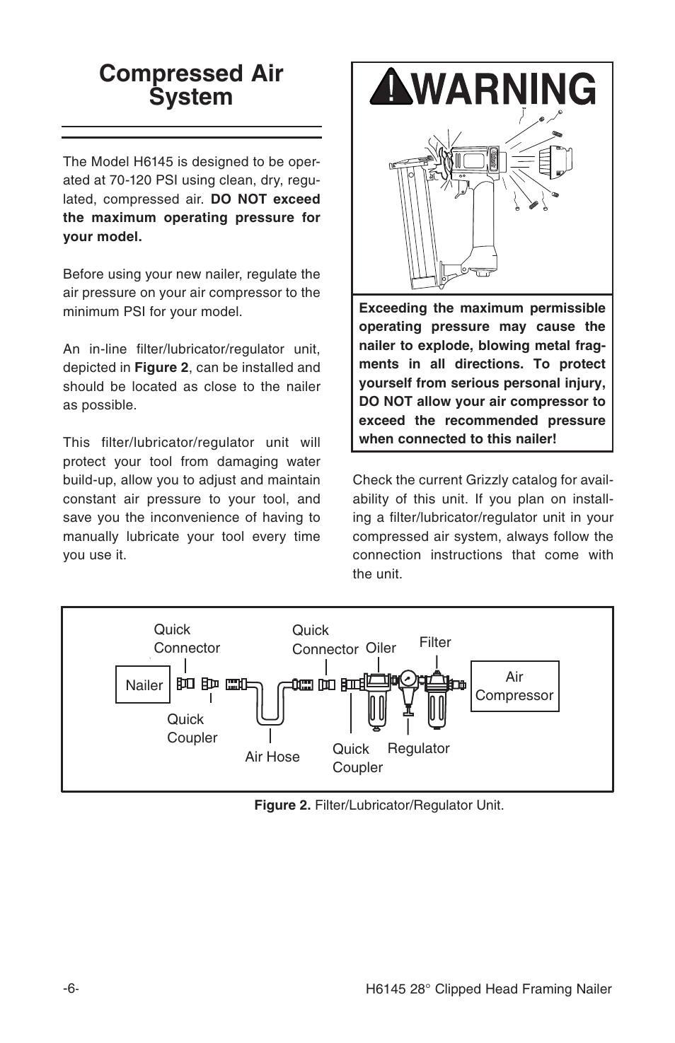 Compressed air system | Grizzly 28 clipped head framing nailer h6145 User Manual | Page 8 / 20