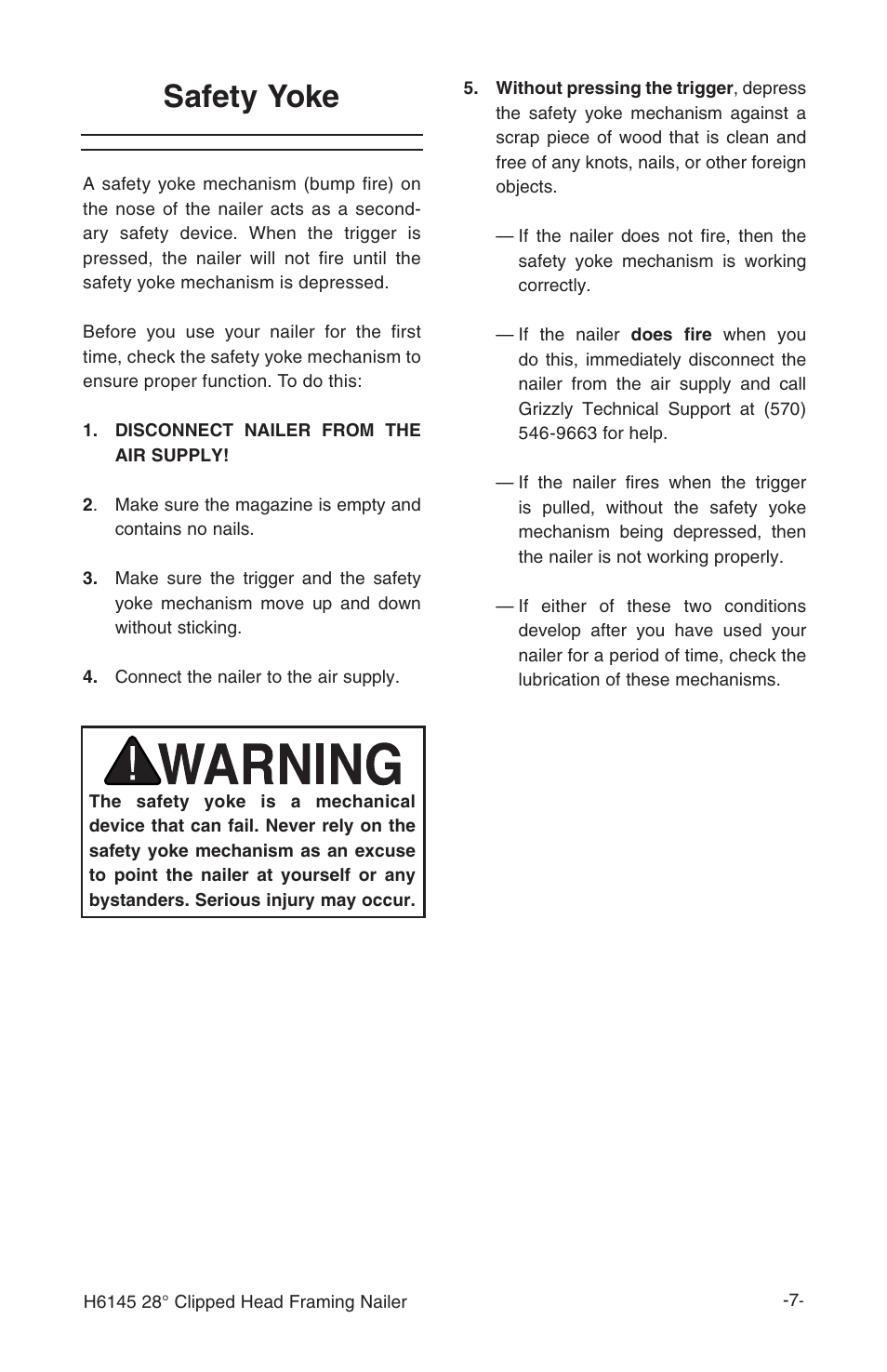 Safety yoke | Grizzly 28 clipped head framing nailer h6145 User Manual | Page 9 / 20