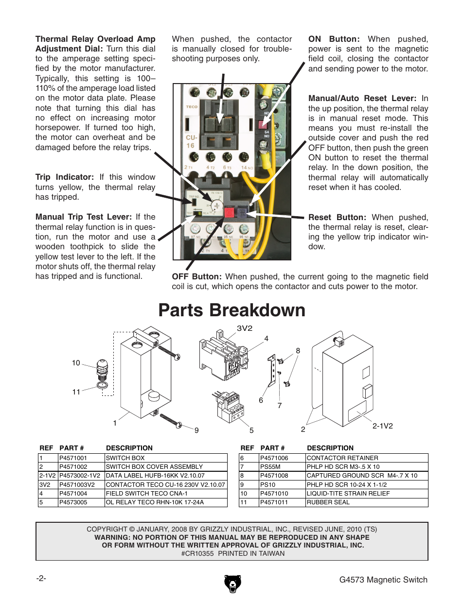 Parts breakdown | Grizzly G4573 User Manual | Page 2 / 2