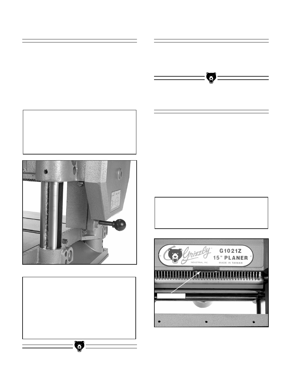 Notice, Power feed handwheel depth limiter notice | Grizzly G1021Z User Manual | Page 30 / 39