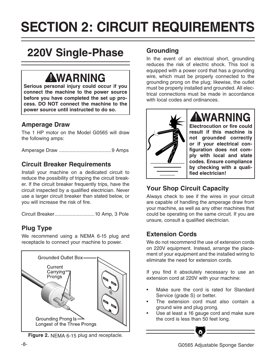 220v single-phase | Grizzly G0565 User Manual | Page 10 / 32