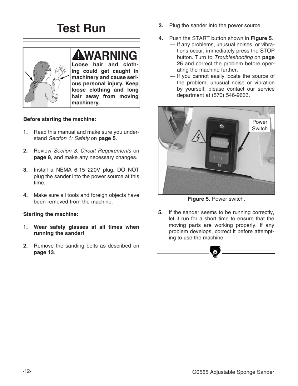 Test run | Grizzly G0565 User Manual | Page 14 / 32