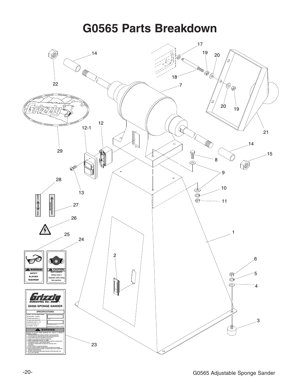 G0565 parts breakdown, G0565 adjustable sponge sander | Grizzly G0565 User Manual | Page 22 / 32