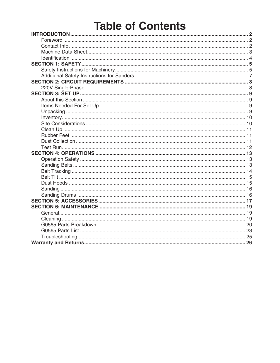 Grizzly G0565 User Manual | Page 3 / 32