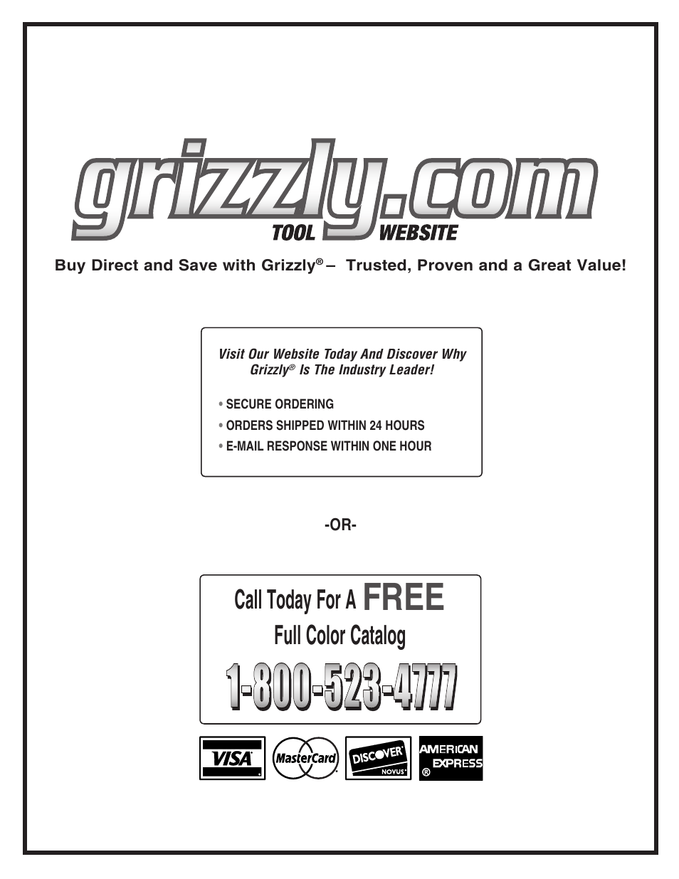 Free, Call today for a, Full color catalog | Grizzly G0565 User Manual | Page 32 / 32