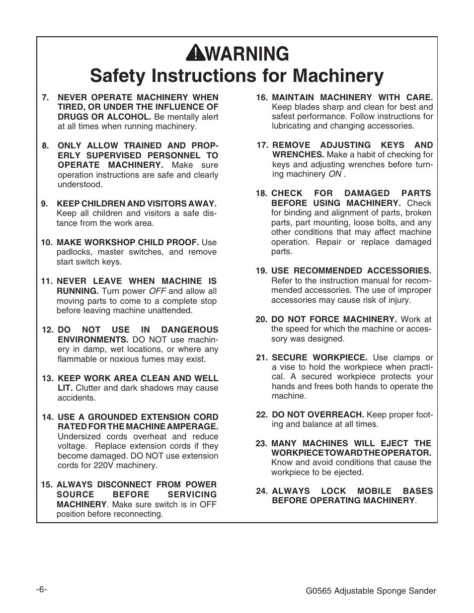 Safety instructions for machinery | Grizzly G0565 User Manual | Page 8 / 32