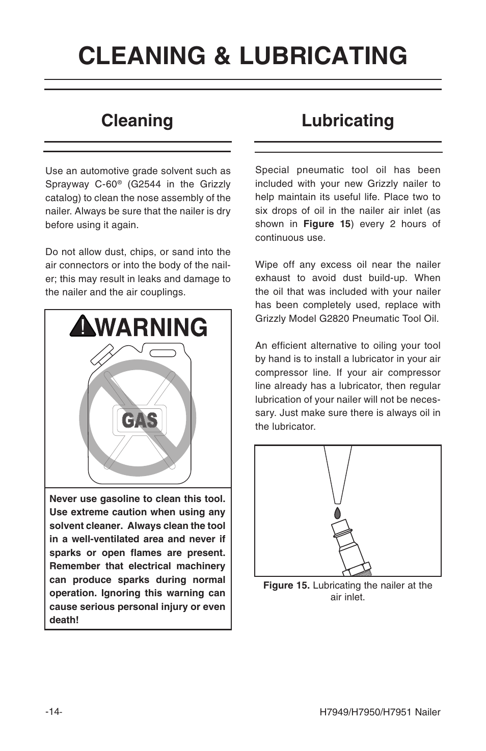 Cleaning & lubricating, Cleaning, Lubricating | Grizzly H7949 User Manual | Page 16 / 32