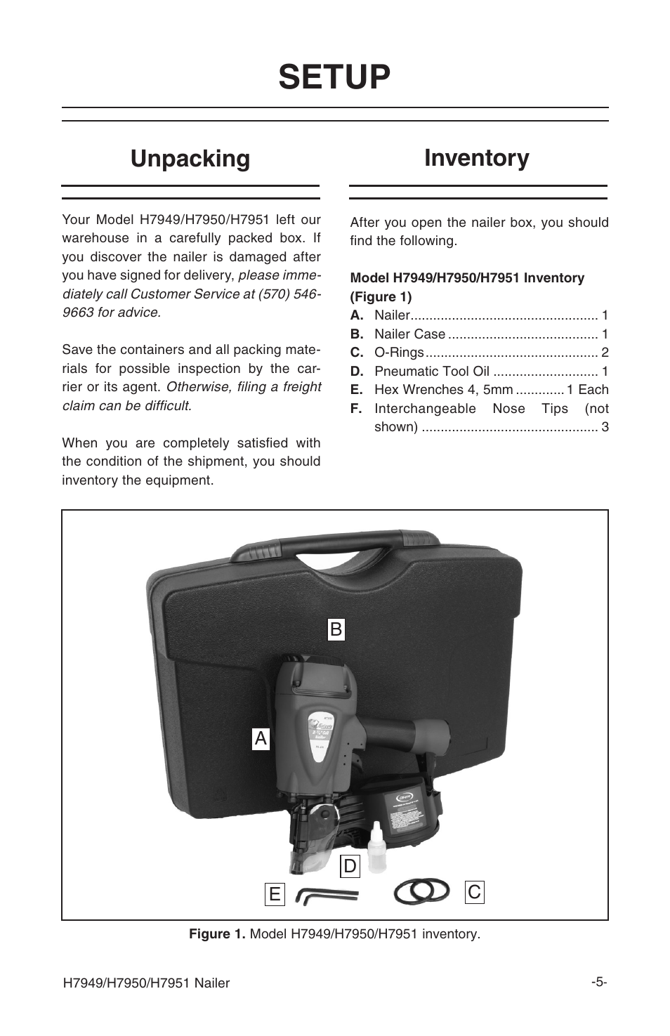Setup, Unpacking, Inventory | Grizzly H7949 User Manual | Page 7 / 32