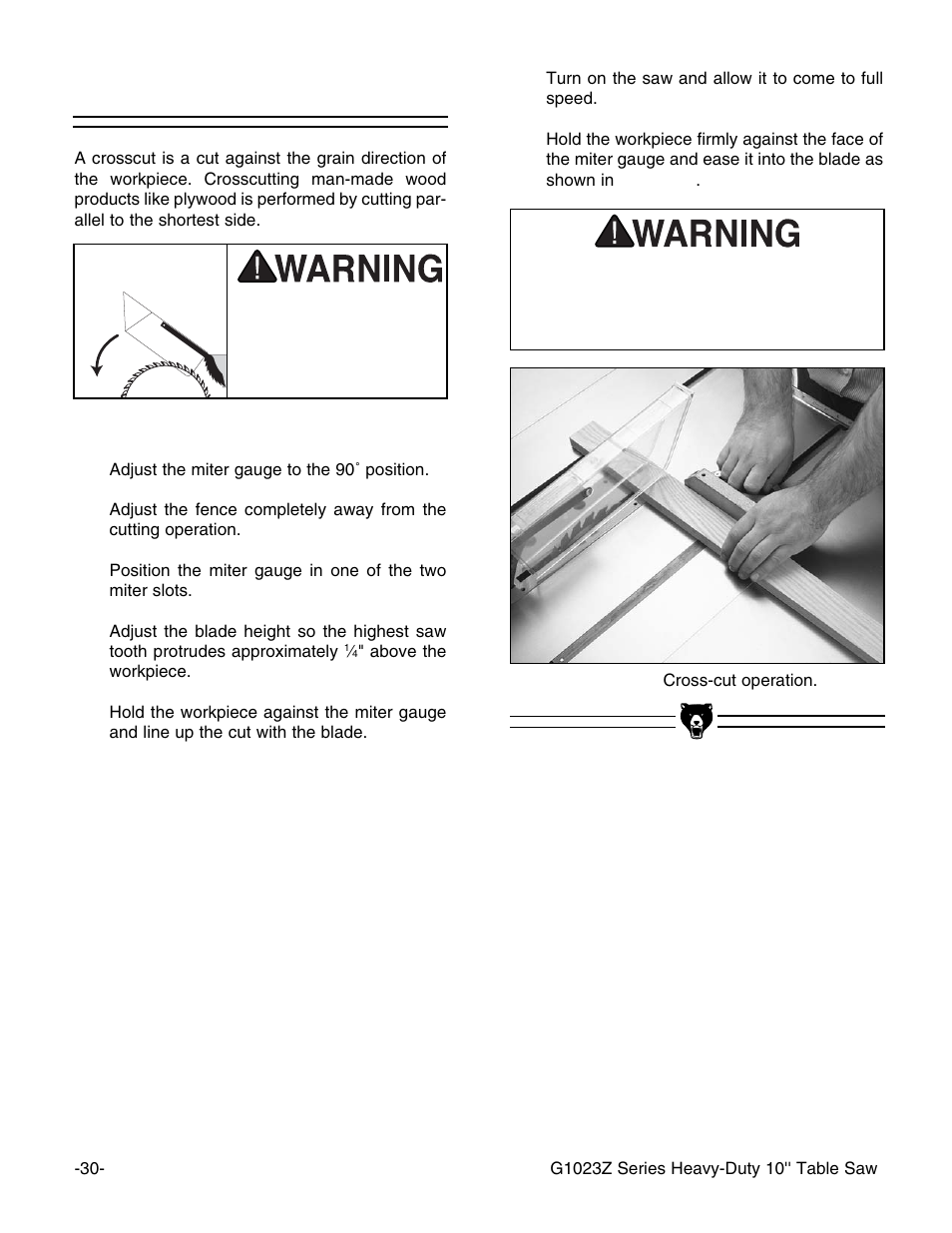 Crosscutting | Grizzly Model G1023zx3 User Manual | Page 32 / 63