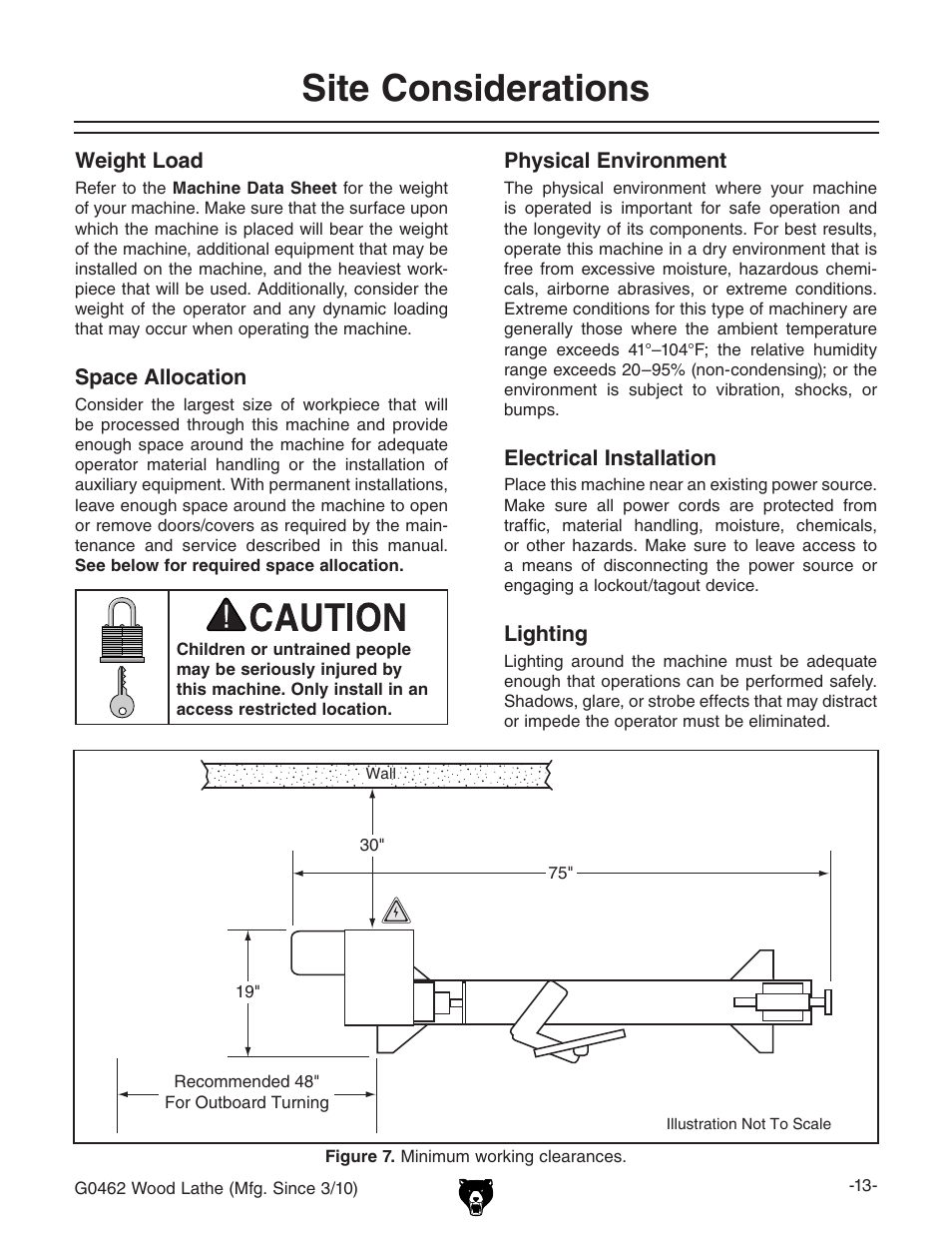 Site considerations | Grizzly G0462 User Manual | Page 15 / 44