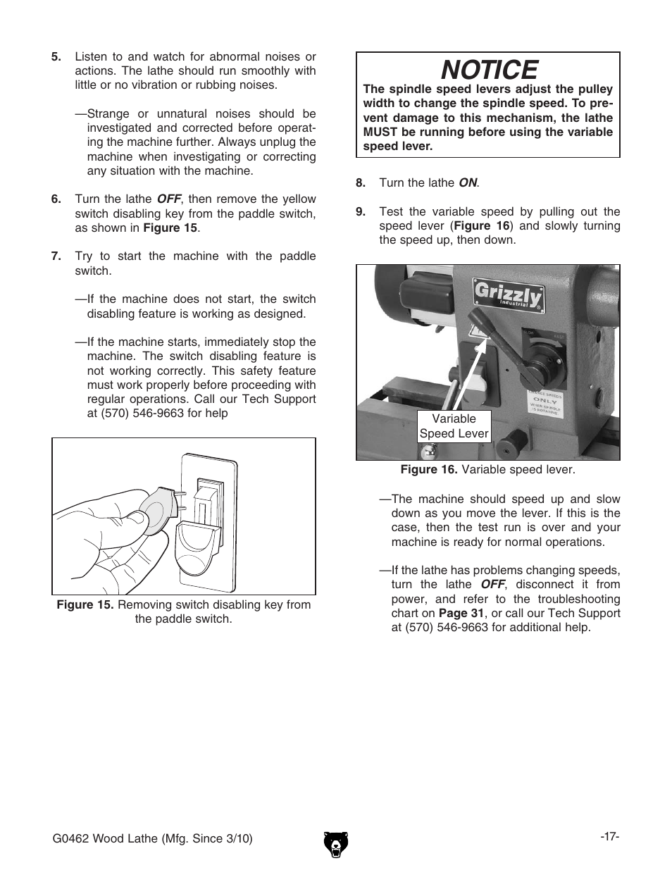 Notice | Grizzly G0462 User Manual | Page 19 / 44