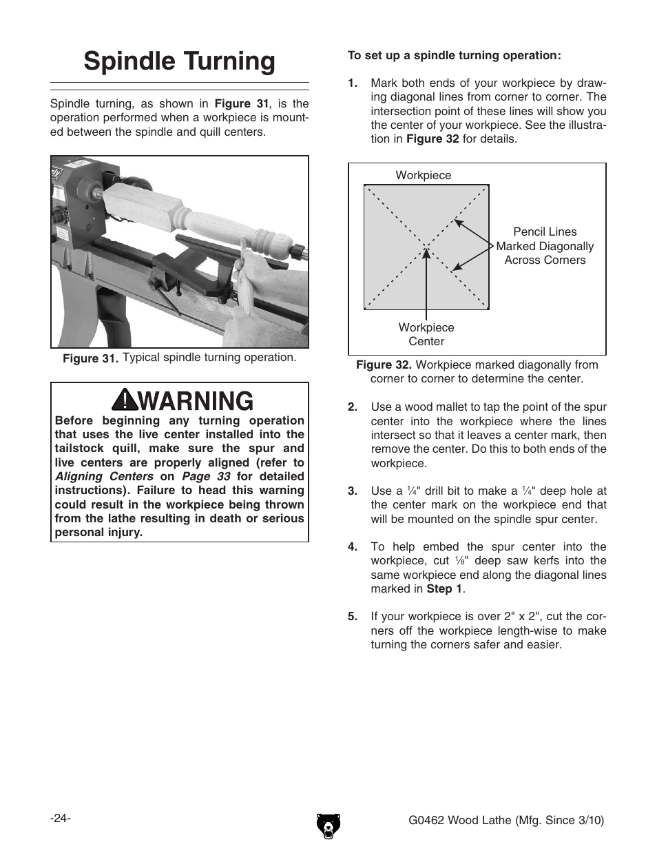 Spindle turning | Grizzly G0462 User Manual | Page 26 / 44