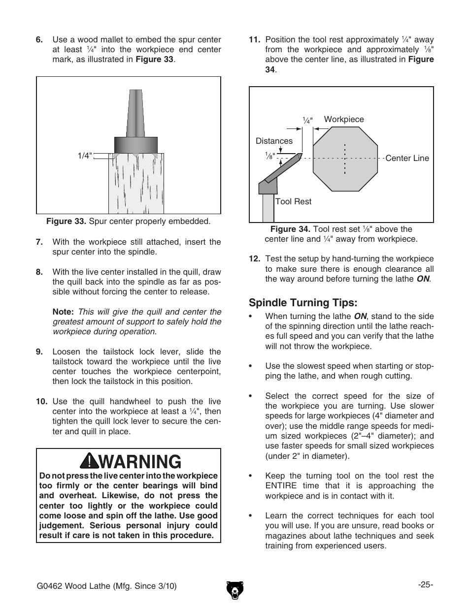 Spindle turning tips | Grizzly G0462 User Manual | Page 27 / 44