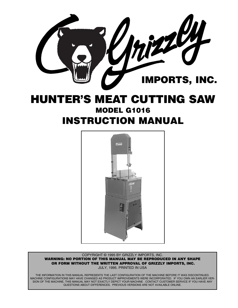 Grizzly G1016 User Manual | 30 pages