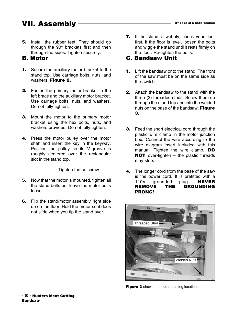 Vii. assembly, C. bandsaw unit, B. motor | Grizzly G1016 User Manual | Page 11 / 30