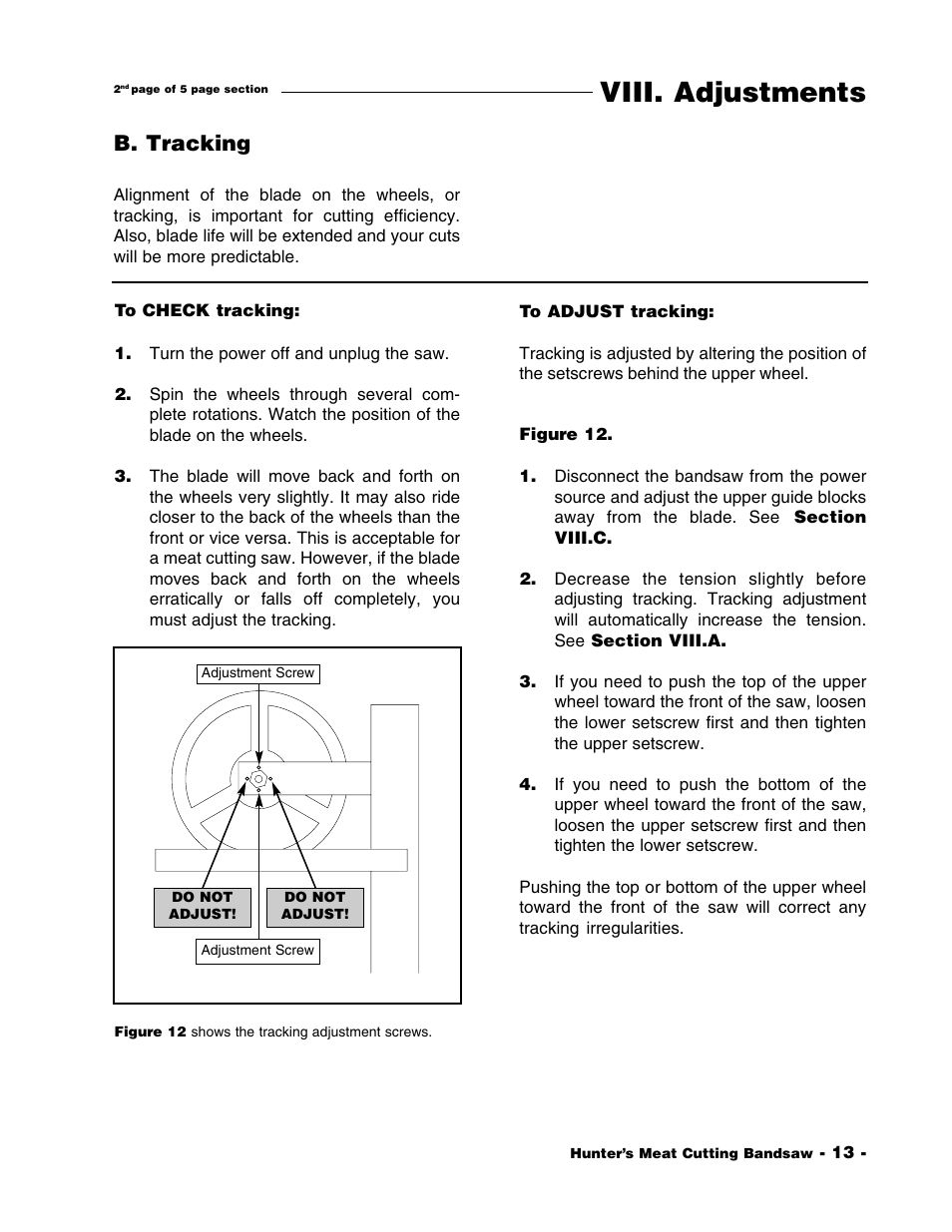 Viii. adjustments, B. tracking | Grizzly G1016 User Manual | Page 16 / 30