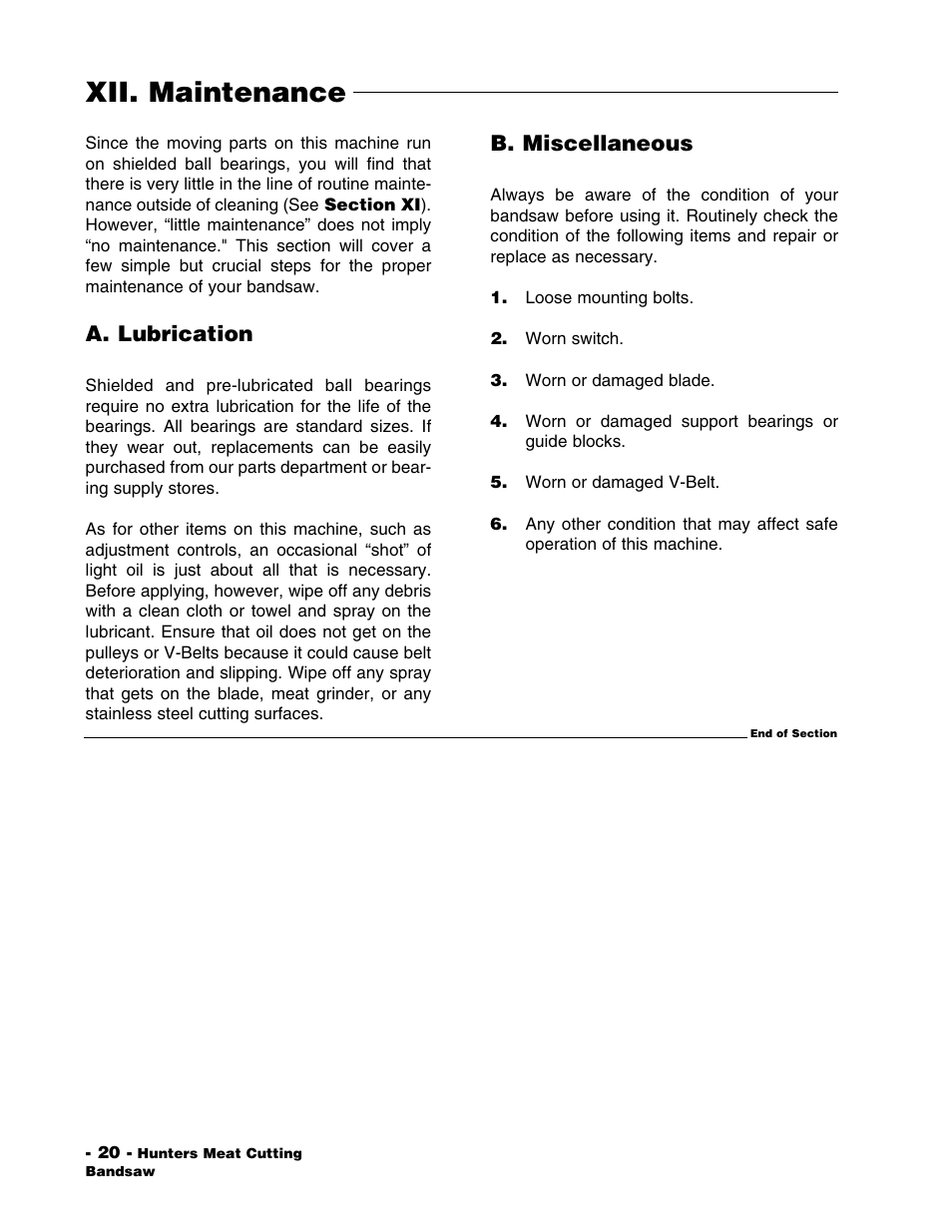 Xii. maintenance, A. lubrication, B. miscellaneous | Grizzly G1016 User Manual | Page 23 / 30