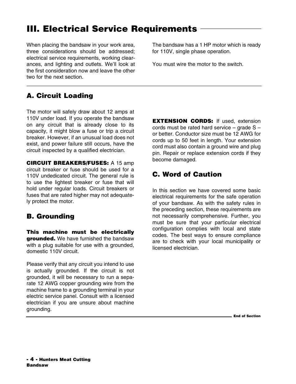 Iii. electrical service requirements | Grizzly G1016 User Manual | Page 7 / 30