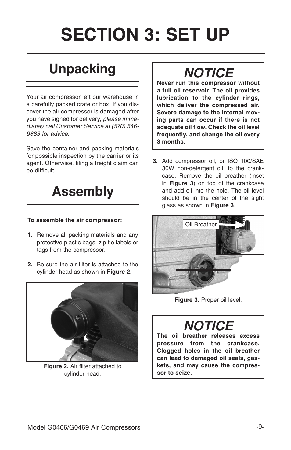 Unpacking, Assembly, Notice | Grizzly G0469 User Manual | Page 11 / 32