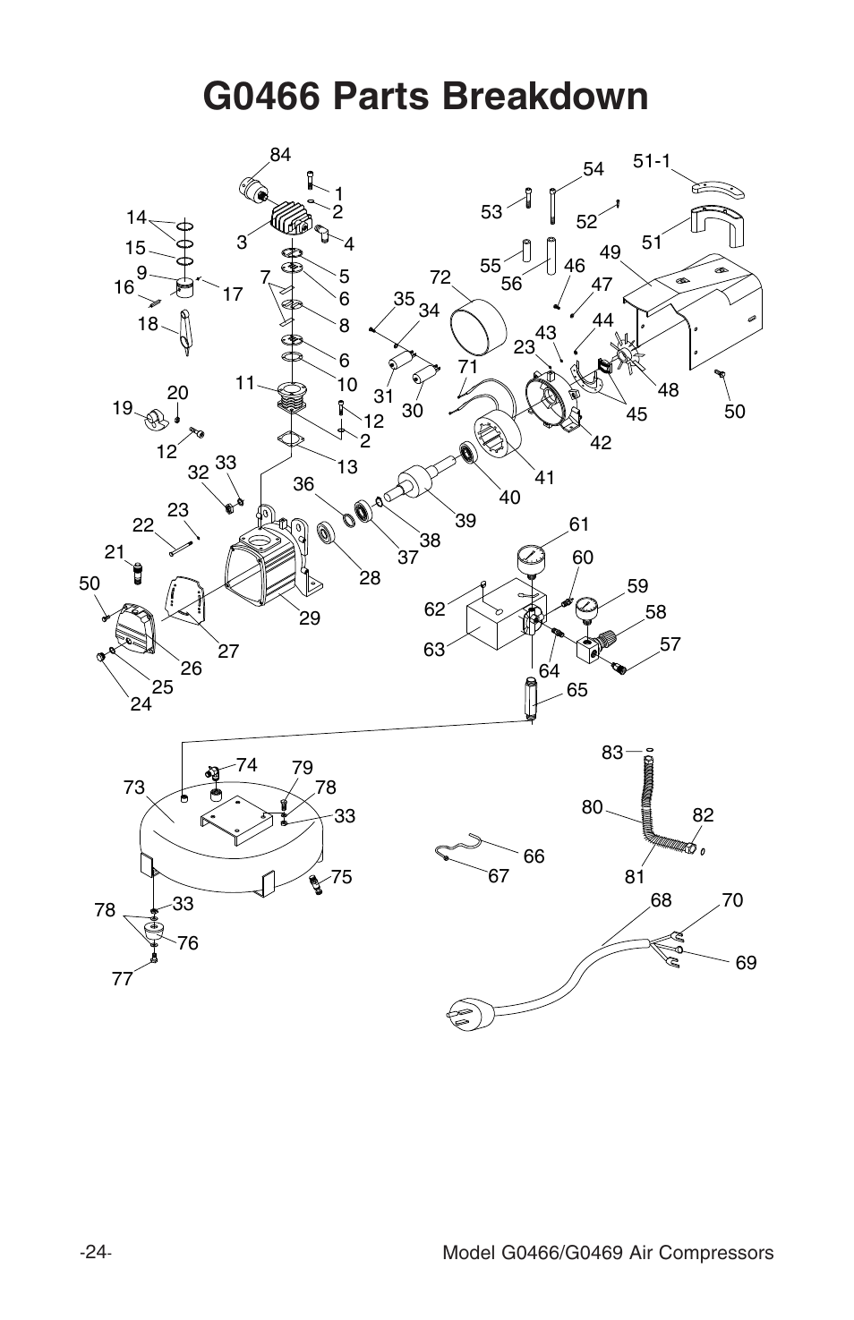 G0466 parts breakdown | Grizzly G0469 User Manual | Page 26 / 32