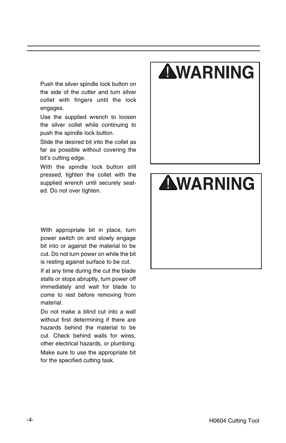 Operations, Inserting and removing bits, Operating the cutting tool | Grizzly H0604 User Manual | Page 6 / 10