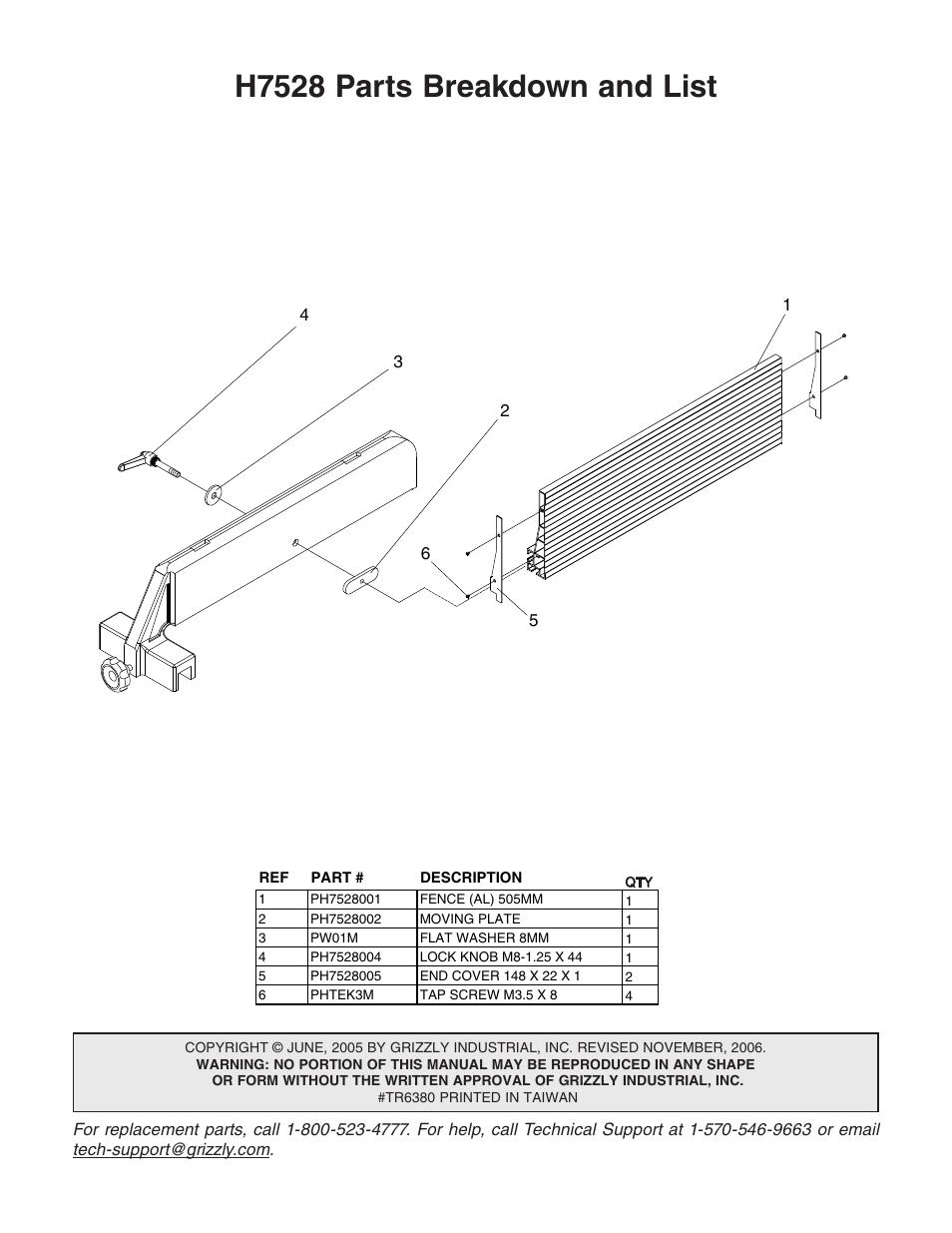 H7528 parts breakdown and list | Grizzly G0531 User Manual | Page 2 / 2