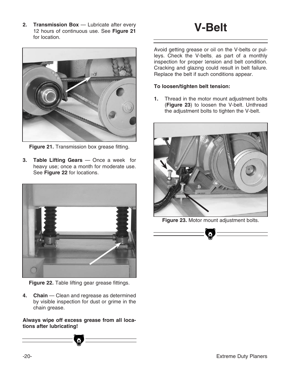 V-belt | Grizzly Extreme Duty Planners G9740 User Manual | Page 22 / 76