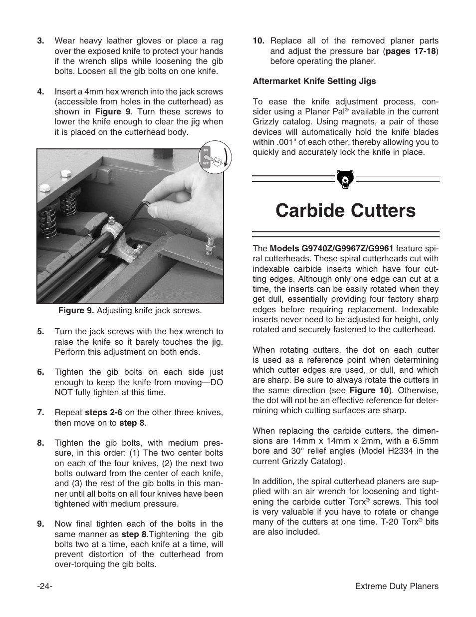 Carbide cutters | Grizzly Extreme Duty Planners G9740 User Manual | Page 26 / 76