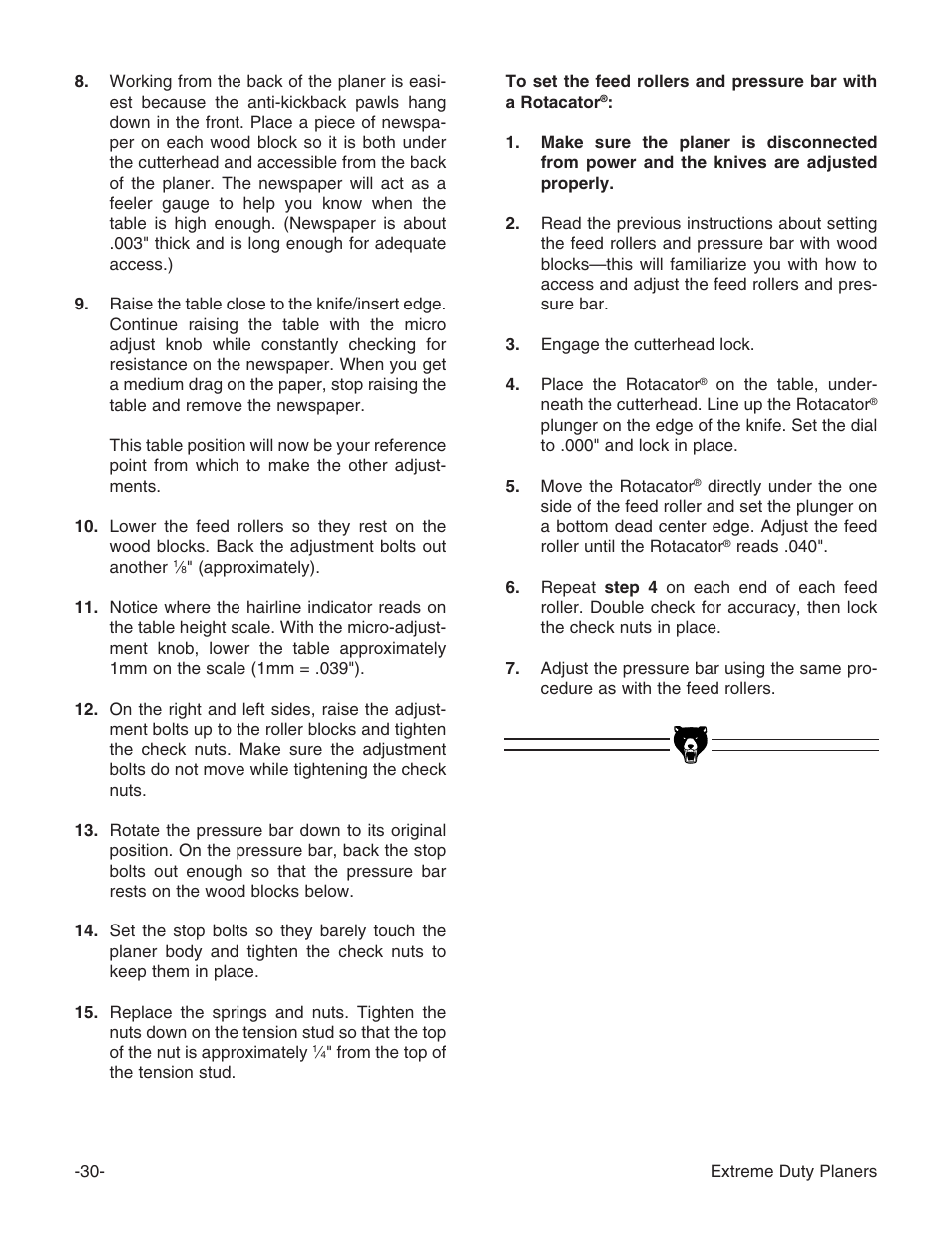 Grizzly Extreme Duty Planners G9740 User Manual | Page 32 / 76