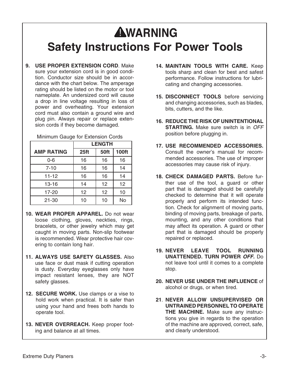 Safety instructions for power tools | Grizzly Extreme Duty Planners G9740 User Manual | Page 5 / 76