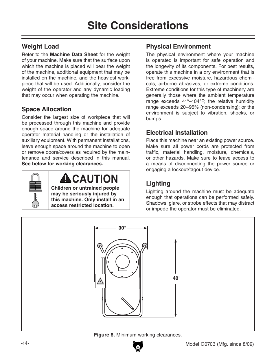 Site considerations | Grizzly G0703 11 User Manual | Page 14 / 40