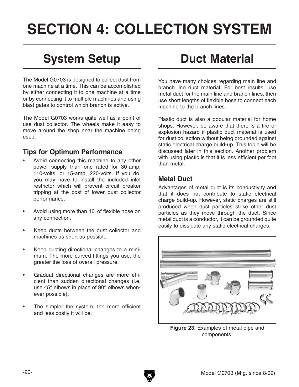 System setup duct material | Grizzly G0703 11 User Manual | Page 20 / 40