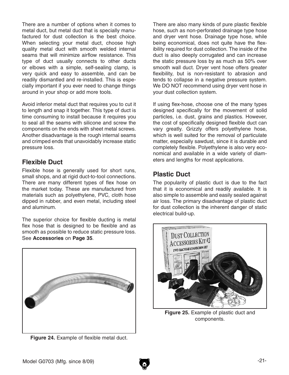 Flexible duct, Plastic duct | Grizzly G0703 11 User Manual | Page 21 / 40