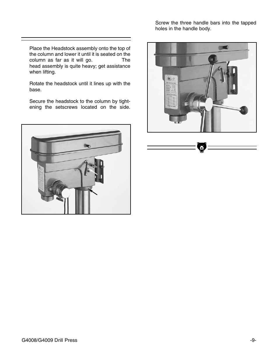 Headstock/column | Grizzly G4008 User Manual | Page 11 / 26