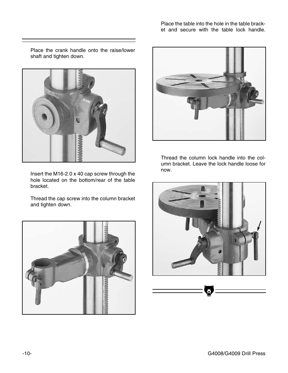 Working table | Grizzly G4008 User Manual | Page 12 / 26