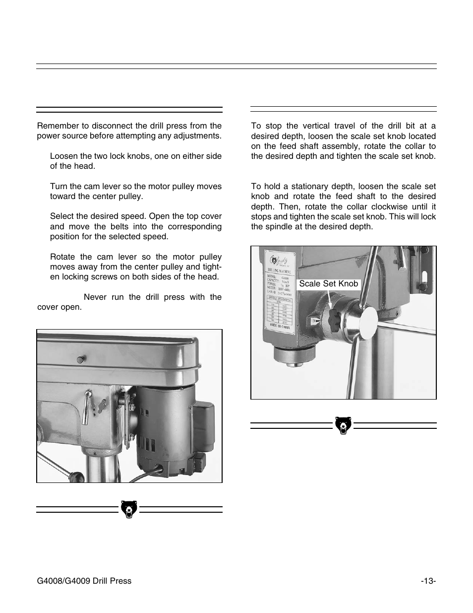 Depth stop speed change | Grizzly G4008 User Manual | Page 15 / 26