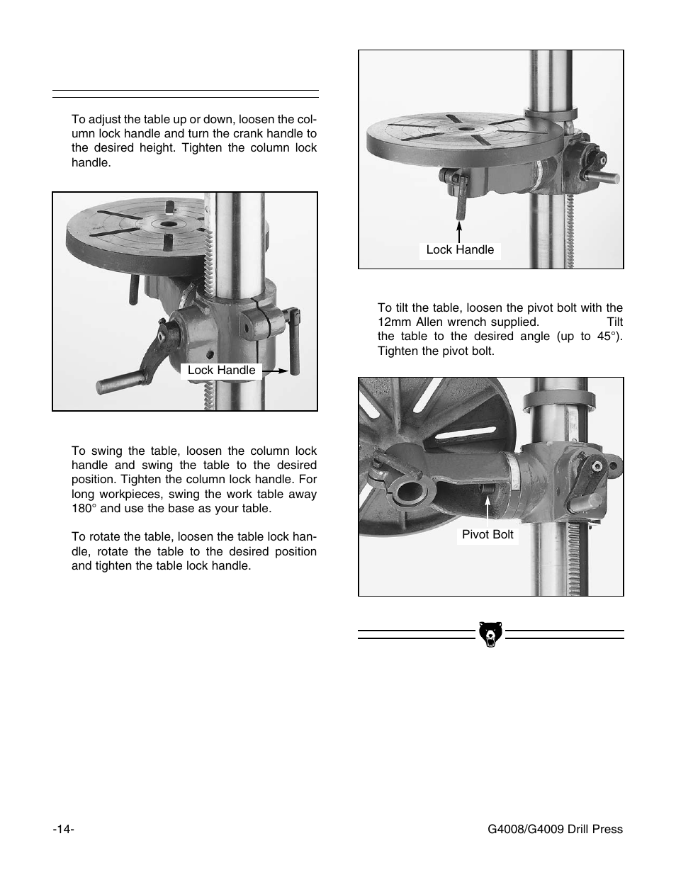 Table adjustments | Grizzly G4008 User Manual | Page 16 / 26