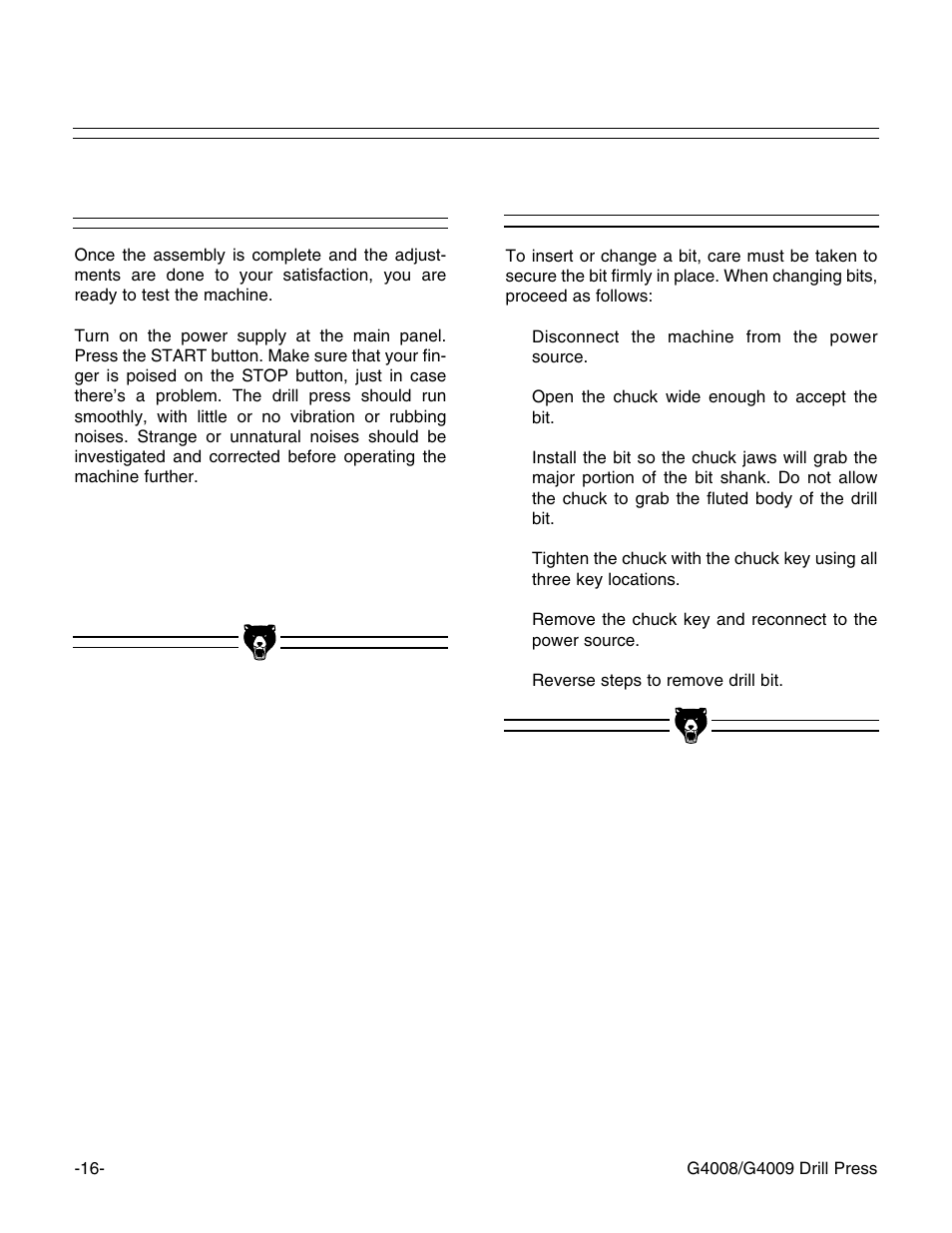 Drill changes, Test run | Grizzly G4008 User Manual | Page 18 / 26