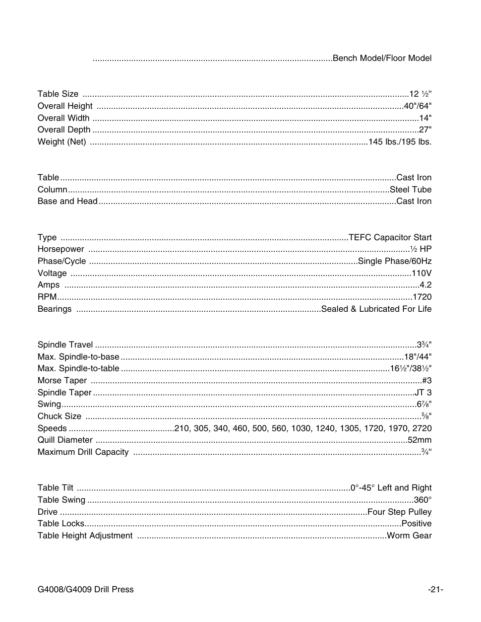 General machine data | Grizzly G4008 User Manual | Page 23 / 26