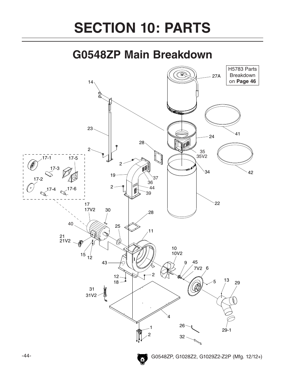 G0548zp main breakdown | Grizzly G1029Z2P  EN User Manual | Page 46 / 56