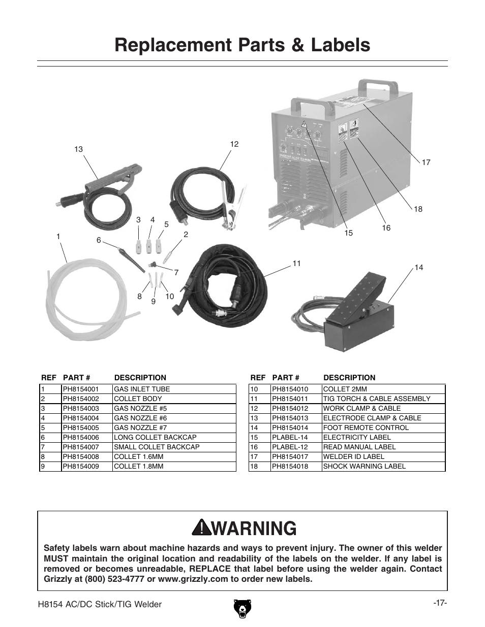 Grizzly H8154 User Manual | 1 page