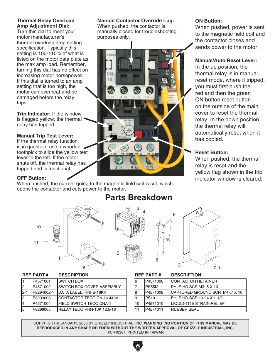 Parts breakdown | Grizzly G8296 User Manual | Page 2 / 2