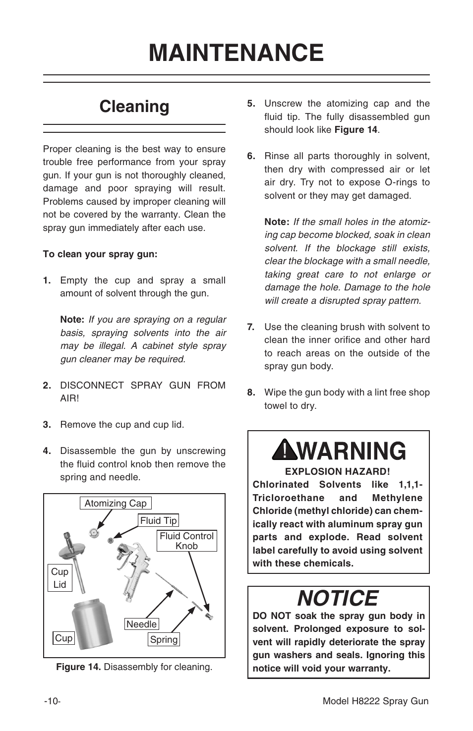 Maintenance, Notice, Cleaning | Grizzly Model H8222 User Manual | Page 11 / 16