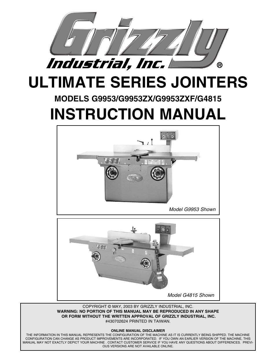 Grizzly G9953ZX User Manual | 76 pages